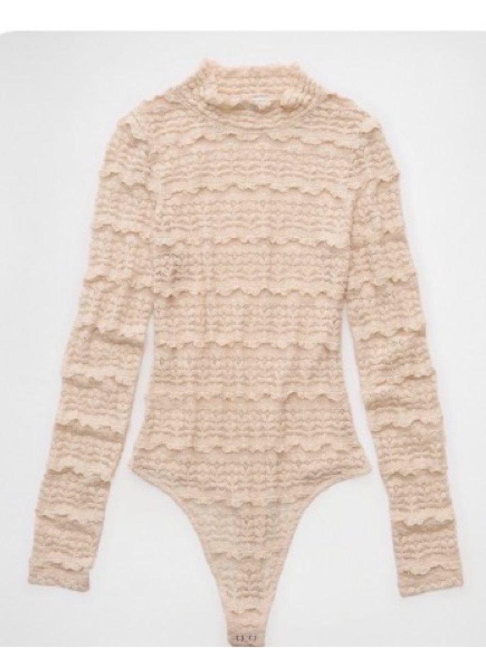 American Eagle Outfitters Cream Lace Long-Sleeve Bodysuit